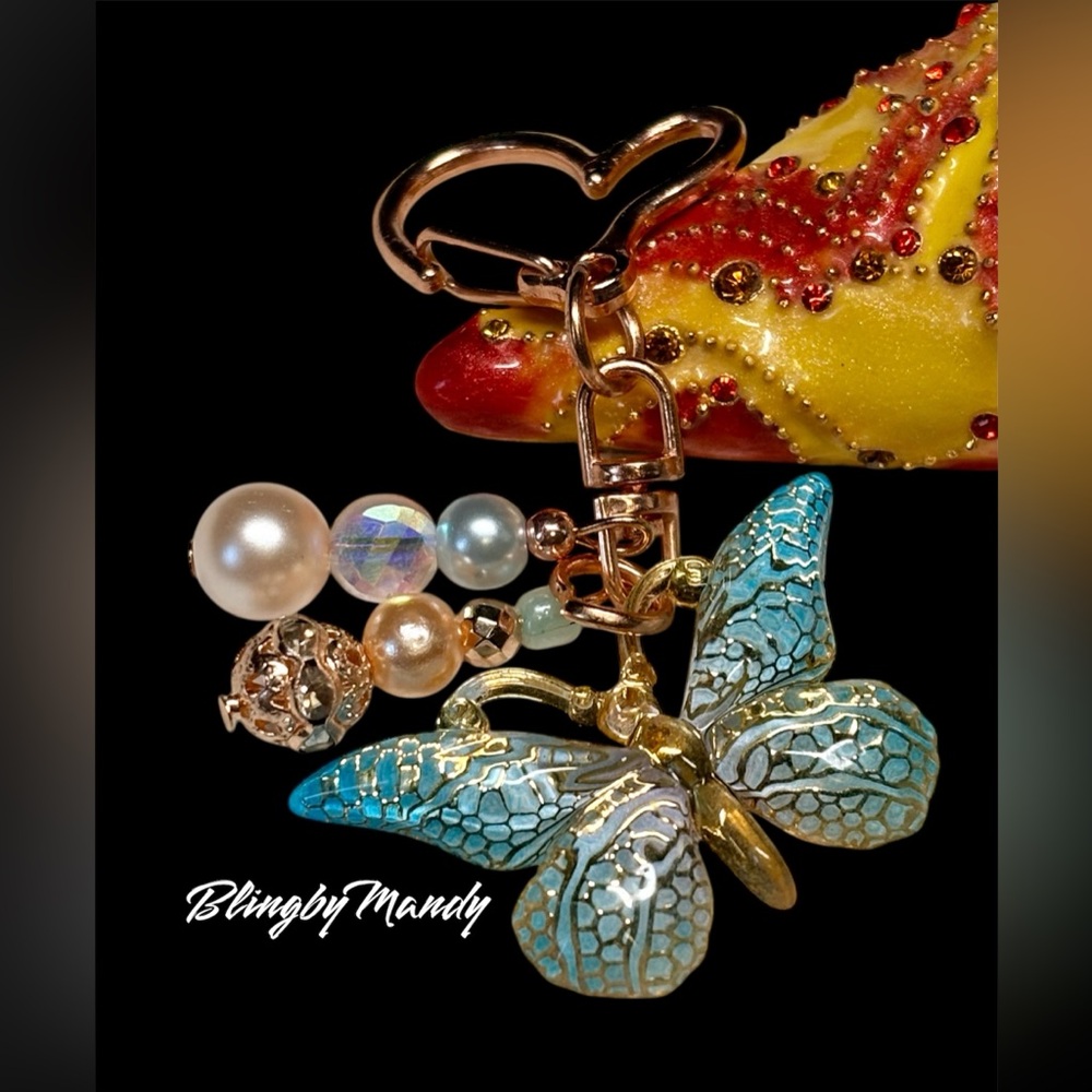 Blue Butterfly Keychain/rose gold